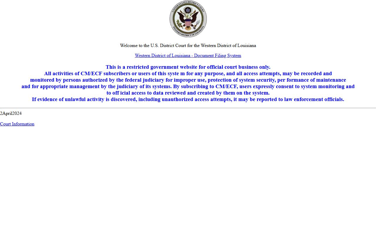 Madison Parish court dockets Western District Louisiana CM ECF access