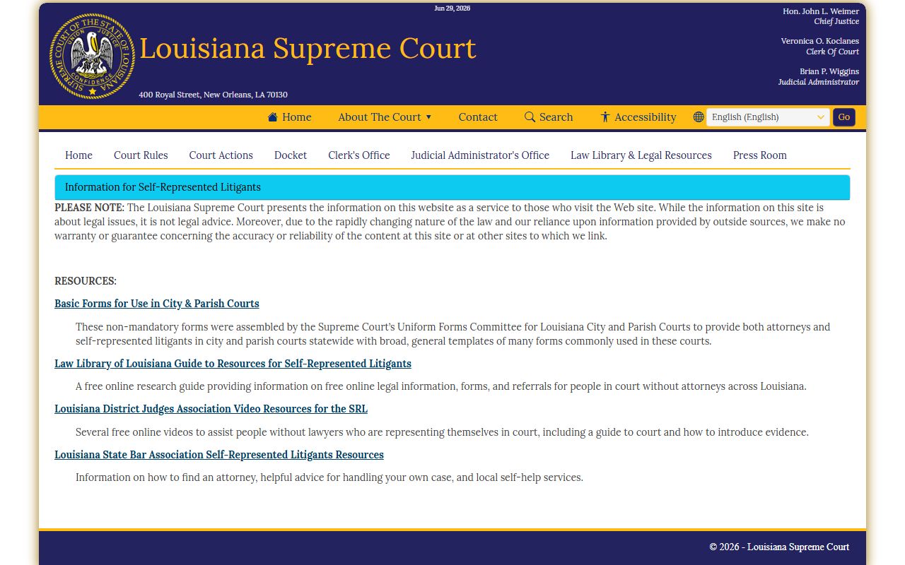 Madison Parish court records Louisiana Supreme Court self represented resources