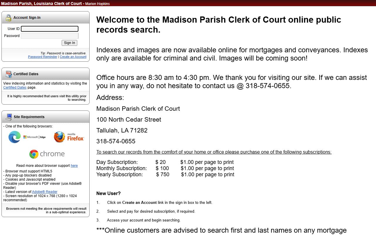 Madison Parish court records Cott eSearch login