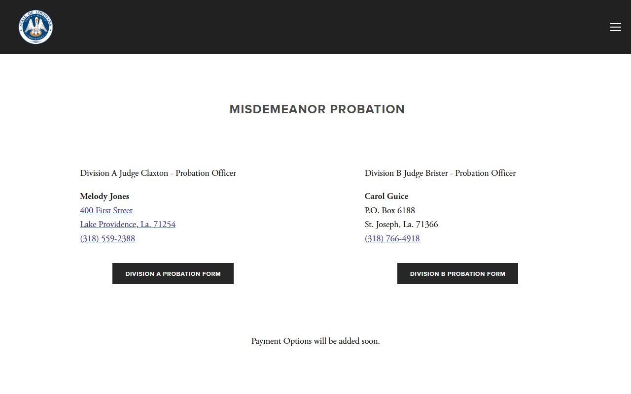 Madison Parish District Court misdemeanor probation records and Sixth Judicial District resources