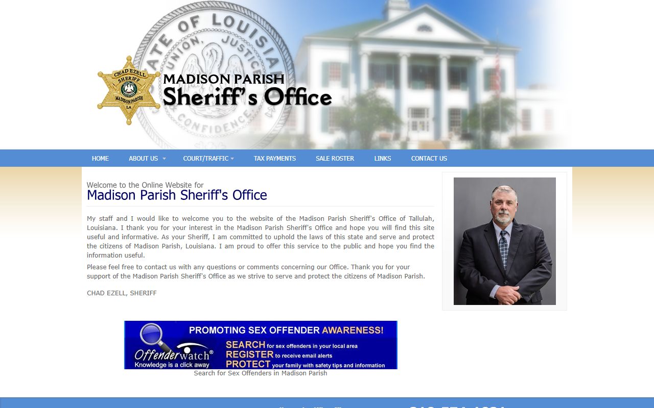 Madison Parish Sheriff's Office home page for sheriff and jail contact information