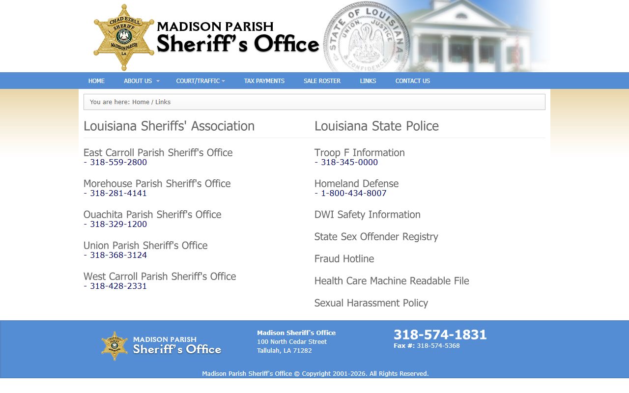 Madison Parish Sheriff's Office links page for law-enforcement and public-safety resources