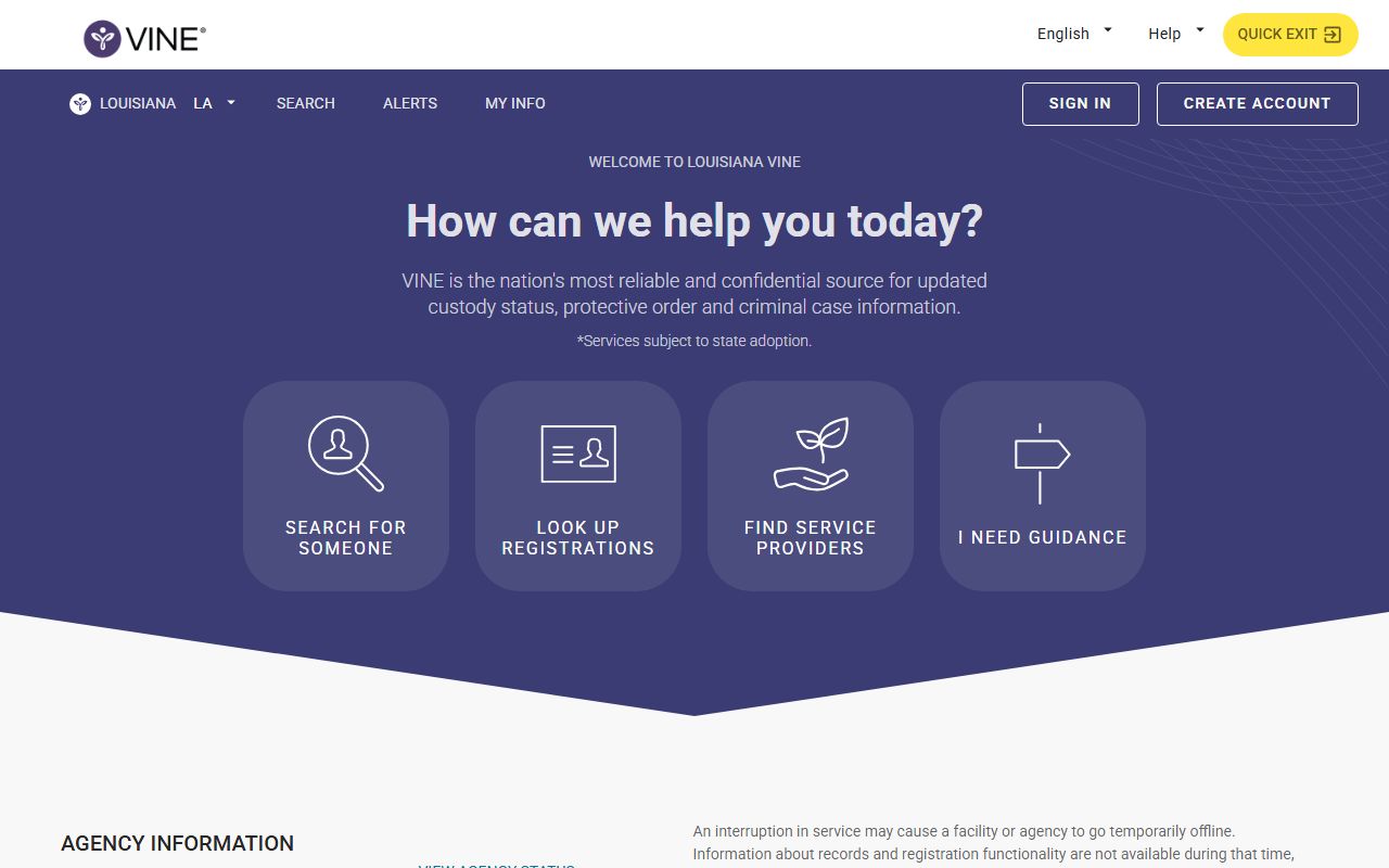 VINELink Louisiana custody and notification portal